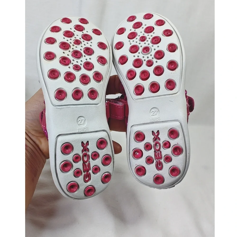 Geox Jodie Ballerina Flat Pink Glitter Floral Mary‎ Jane Shoes 10 US 27 EU New